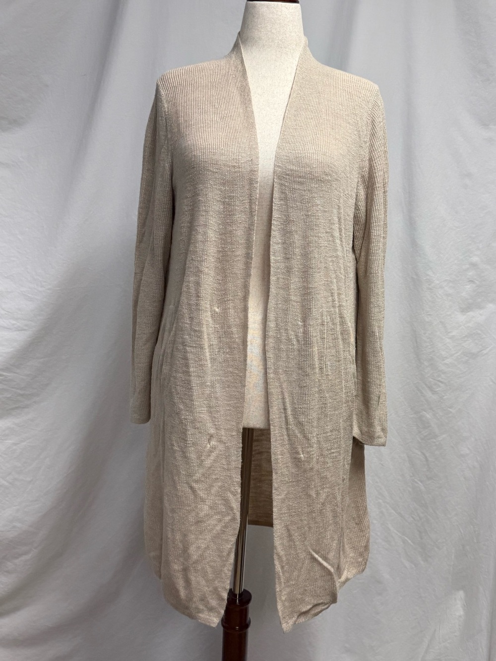 Banana Republic Light Beige Open-Front Linen Blend Long Cardigan